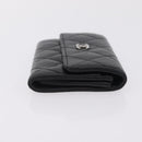 CHANEL Matelasse Card Case Lamb Skin Black Silver CC Auth 197949M-4
