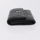 CHANEL Matelasse Card Case Lamb Skin Black Silver CC Auth 197949M-5
