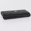 CHANEL Matelasse Card Case Lamb Skin Black Silver CC Auth 197949M-6
