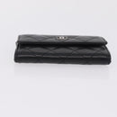 CHANEL Matelasse Card Case Lamb Skin Black Silver CC Auth 197949M-7