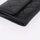 CHANEL Matelasse Card Case Lamb Skin Black Silver CC Auth 197949M-8