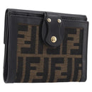 FENDI Zucca Canvas Bifold Wallet Black Brown Auth 197952V-1