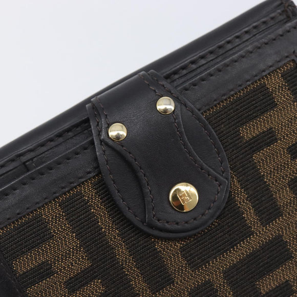 FENDI Zucca Canvas Bifold Wallet Black Brown Auth 197952V