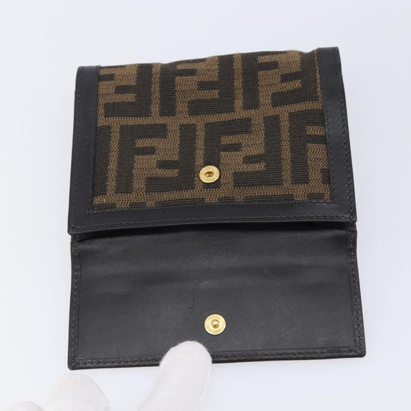 FENDI Zucca Canvas Bifold Wallet Black Brown Auth 197952V