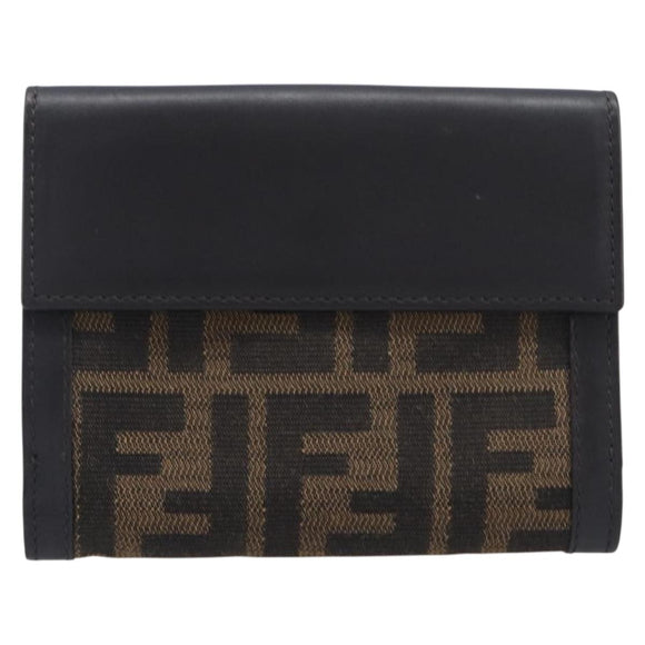 FENDI Zucca Canvas Bifold Wallet Black Brown Auth 197952V