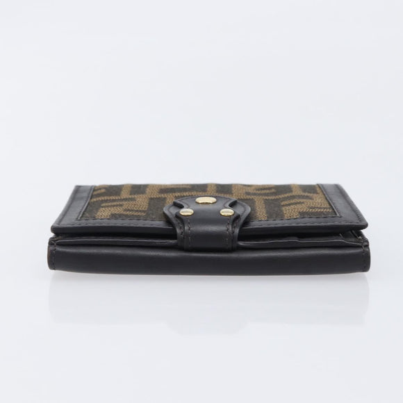 FENDI Zucca Canvas Bifold Wallet Black Brown Auth 197952V