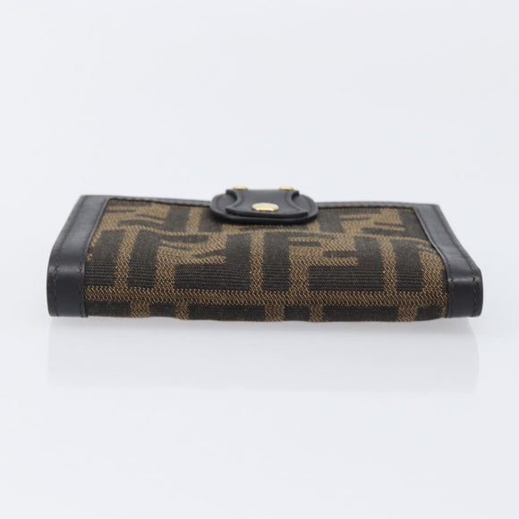 FENDI Zucca Canvas Bifold Wallet Black Brown Auth 197952V