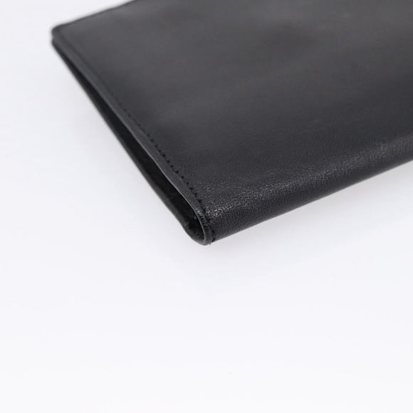 Christian Dior Bifold Wallet Leather Black Gold Auth 197957