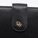 Christian Dior Bifold Wallet Leather Black Gold Auth 197957-8