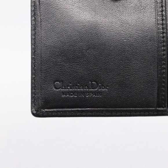 Christian Dior Bifold Wallet Leather Black Gold Auth 197957