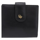 Christian Dior Bifold Wallet Leather Black Gold Auth 197957-13