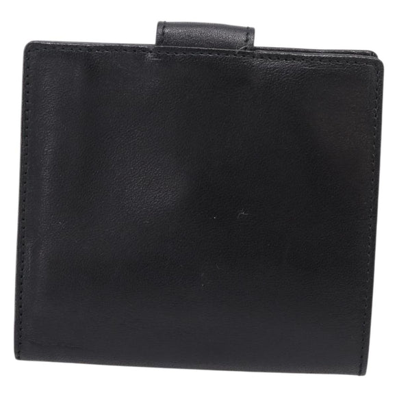 Christian Dior Bifold Wallet Leather Black Gold Auth 197957
