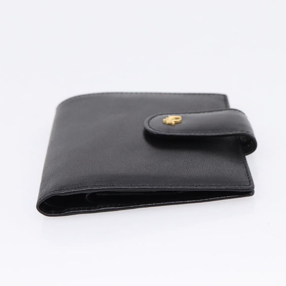 Christian Dior Bifold Wallet Leather Black Gold Auth 197957