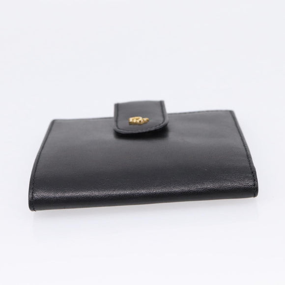 Christian Dior Bifold Wallet Leather Black Gold Auth 197957