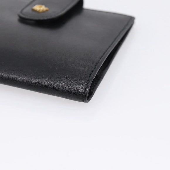 Christian Dior Bifold Wallet Leather Black Gold Auth 197957