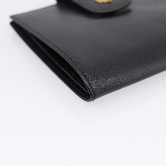 Christian Dior Bifold Wallet Leather Black Gold Auth 197957