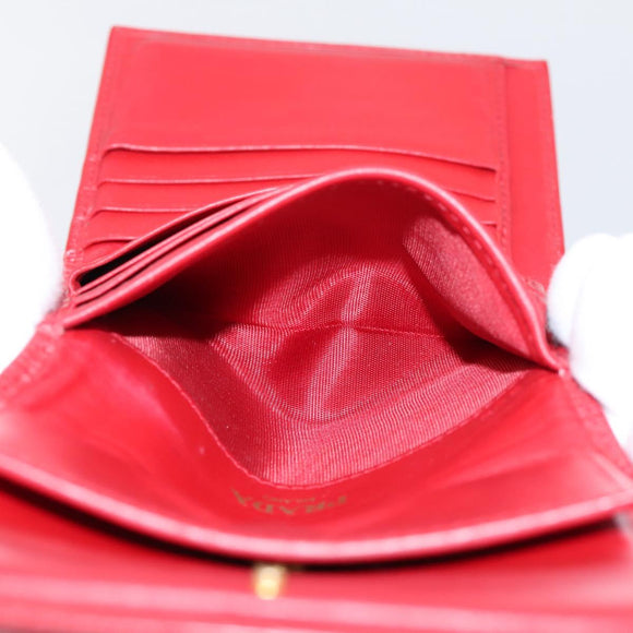 PRADA Bifold Wallet Saffiano leather Red Gold Auth 197960A