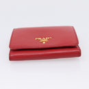 PRADA Bifold Wallet Saffiano leather Red Gold Auth 197960A-6