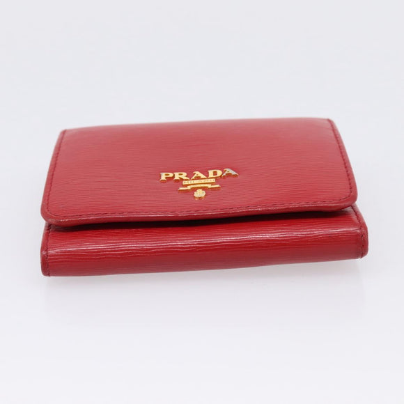 PRADA Bifold Wallet Saffiano leather Red Gold Auth 197960A