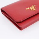 PRADA Bifold Wallet Saffiano leather Red Gold Auth 197960A-14