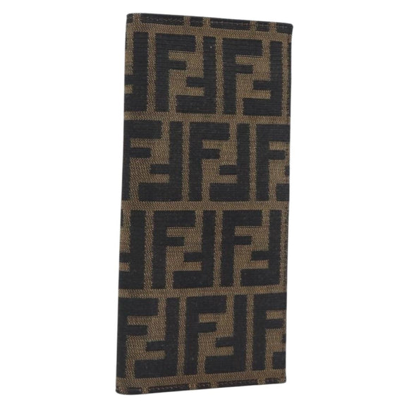 FENDI Zucca Canvas Long Wallet Black Brown Auth 197961V