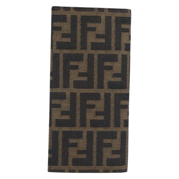 FENDI Zucca Canvas Long Wallet Black Brown Auth 197961V
