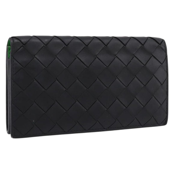 Bottega Veneta INTRECCIATO Long Wallet Leather Black Auth 197965A