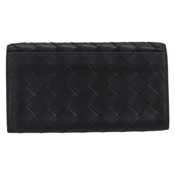 Bottega Veneta INTRECCIATO Long Wallet Leather Black Auth 197965A