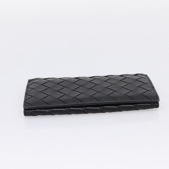 Bottega Veneta INTRECCIATO Long Wallet Leather Black Auth 197965A