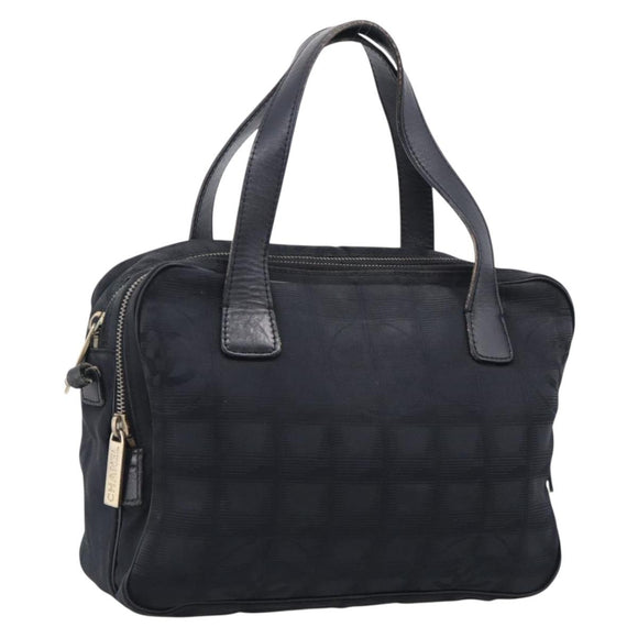 CHANEL New Travel Line Hand Bag Nylon 2way Black Gold CC Auth 198030