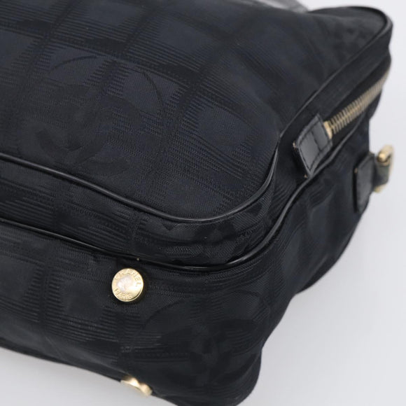 CHANEL New Travel Line Hand Bag Nylon 2way Black Gold CC Auth 198030