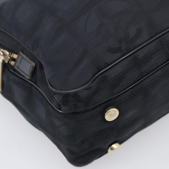 CHANEL New Travel Line Hand Bag Nylon 2way Black Gold CC Auth 198030