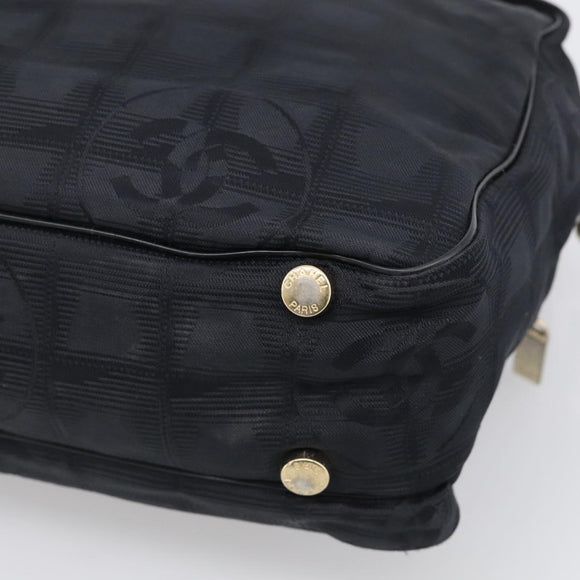 CHANEL New Travel Line Hand Bag Nylon 2way Black Gold CC Auth 198030