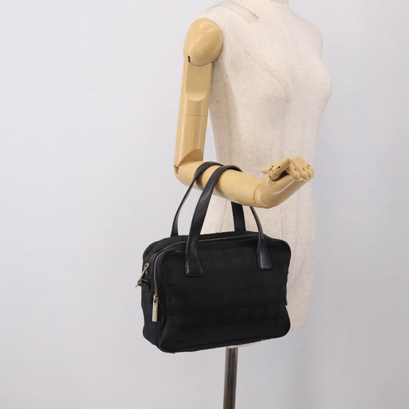 CHANEL New Travel Line Hand Bag Nylon 2way Black Gold CC Auth 198030