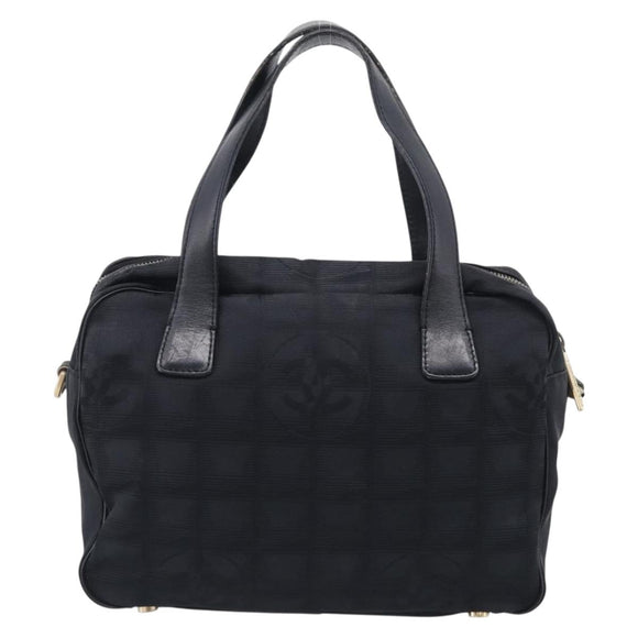 CHANEL New Travel Line Hand Bag Nylon 2way Black Gold CC Auth 198030