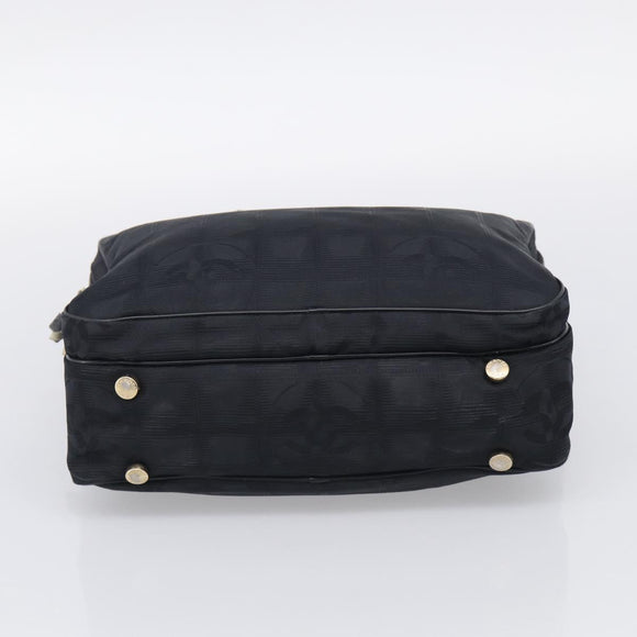 CHANEL New Travel Line Hand Bag Nylon 2way Black Gold CC Auth 198030
