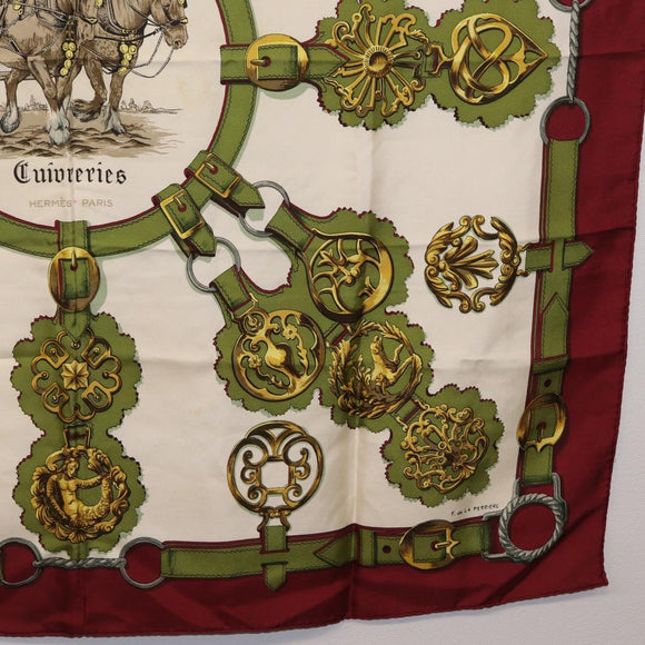 HERMES Carre 90 Scarf ""Cuivreies"" Silk Green Auth 198051