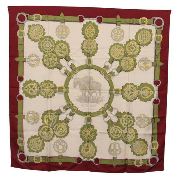HERMES Carre 90 Scarf ""Cuivreies"" Silk Green Auth 198051