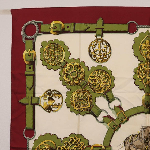 HERMES Carre 90 Scarf ""Cuivreies"" Silk Green Auth 198051