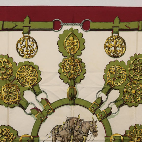HERMES Carre 90 Scarf ""Cuivreies"" Silk Green Auth 198051