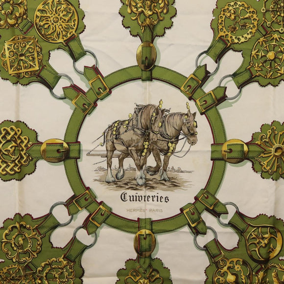 HERMES Carre 90 Scarf ""Cuivreies"" Silk Green Auth 198051