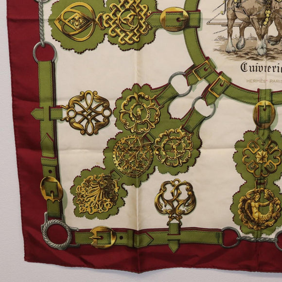 HERMES Carre 90 Scarf ""Cuivreies"" Silk Green Auth 198051