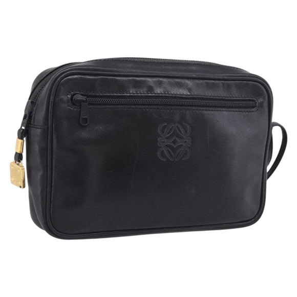 LOEWE Clutch Bag Leather Black Gold Auth 198053