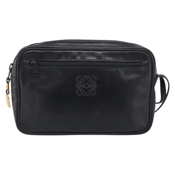 LOEWE Clutch Bag Leather Black Gold Auth 198053