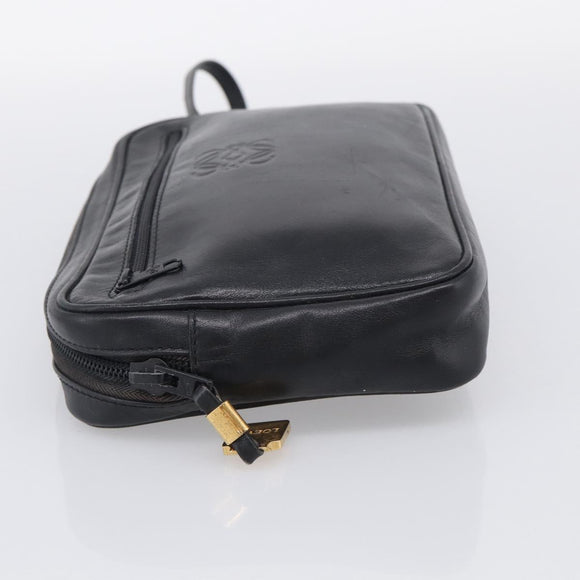 LOEWE Clutch Bag Leather Black Gold Auth 198053
