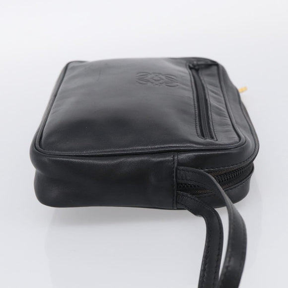 LOEWE Clutch Bag Leather Black Gold Auth 198053