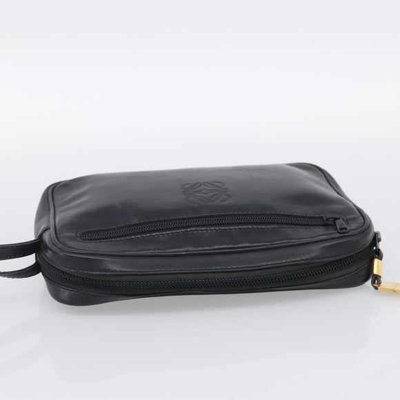 LOEWE Clutch Bag Leather Black Gold Auth 198053