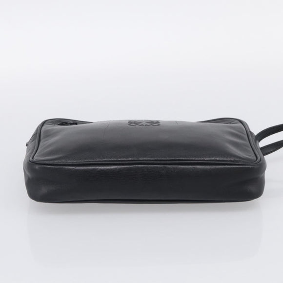 LOEWE Clutch Bag Leather Black Gold Auth 198053