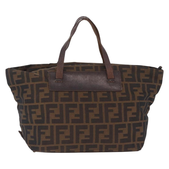 FENDI Zucca Canvas Hand Bag Black Brown Auth 198054