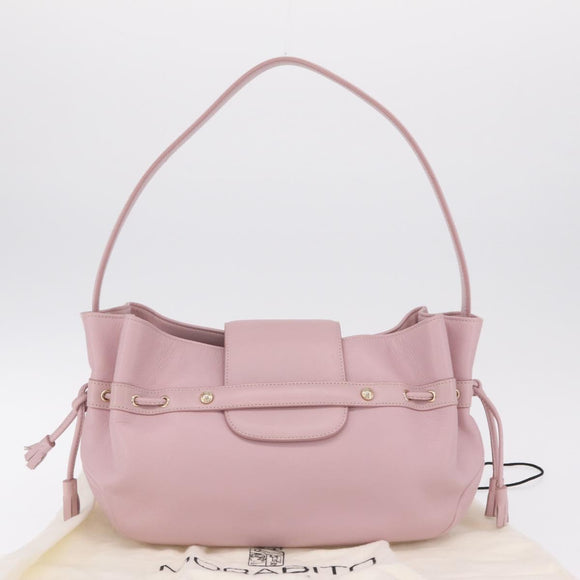 MORABITO Shoulder Bag Leather Pink Gold Auth 198055A